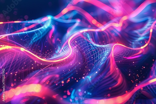 Abstract futuristic backdrop with glowing waves and neon lines concept of energy, technology 