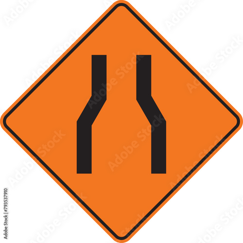 reducción de calzada a ambos lados, icono, vector, señal de prevención, símbolo, señal color naranja, silueta, ilustración, pictograma, rombo, preventivo, naranja, señales, imagen, indicar, norma, nor