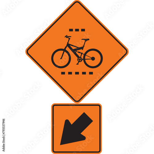 ubicación de cruce de ciclistas, icono, vector, señal de prevención, símbolo, señal color naranja, silueta, ilustración, pictograma, rombo, preventivo, naranja, señales, imagen, indicar, norma, normat