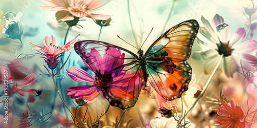 The Psychedelic Garden  The Blooming Flowers and Translucent Butterflies - Picture blooming flowers and translucent butterflies  symbolizing the beauty and transience of life experienced 