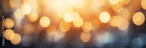 Abstract background of golden bokeh light circles creating a festive atmosphere.