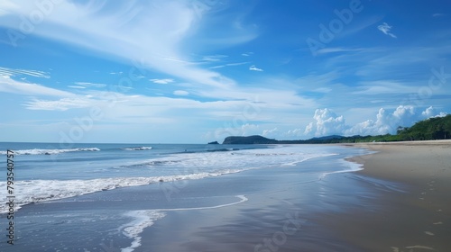Beautiful sea view with waves  clear blue sky and beach sand