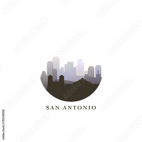 San Antonio cityscape, vector gradient badge, flat skyline logo, icon. USA, Texas state city round emblem idea with landmarks and building silhouettes. Isolated abstract graphic