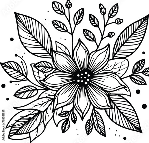 Simple flower coloring page line art black and white Flower logo design