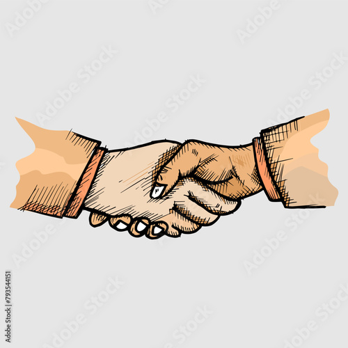 handshake between two businessmen, doodle vector
