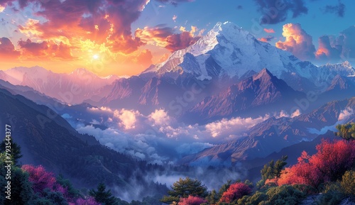 Majestic Himalayan Peaks Embracing the Serene Sunrise: A Breathtaking Natural Masterpiece,4k wallpaper, HD background image © Da