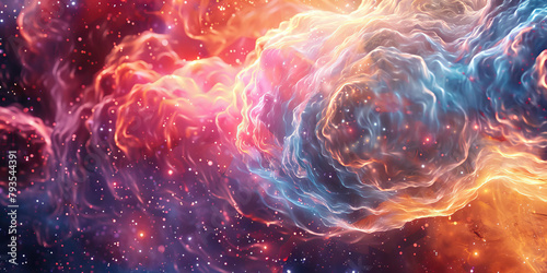 Cosmic Birth: The Nebulous Womb and Emergent Life - Visualize a nebulous womb giving birth to emergent forms of life, symbolizing the sense of rebirth and renewal photo