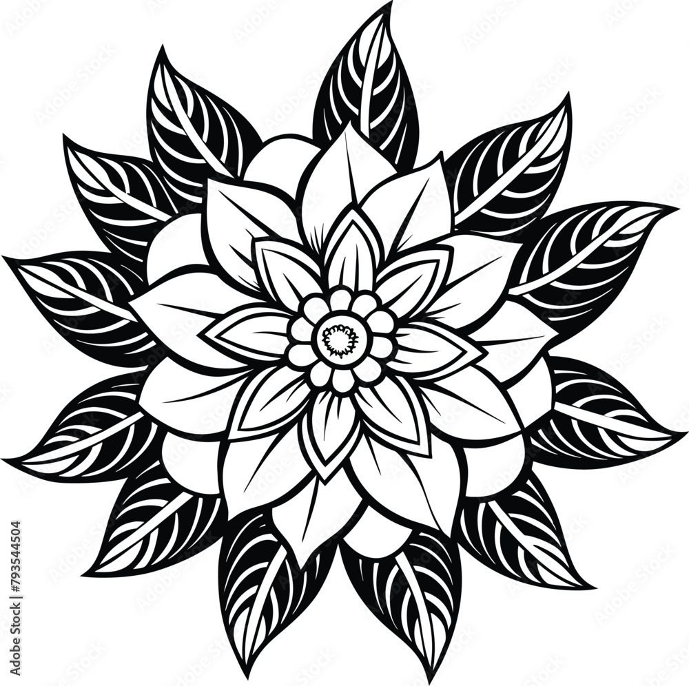 Simple flower coloring page line art black and white Flower logo design