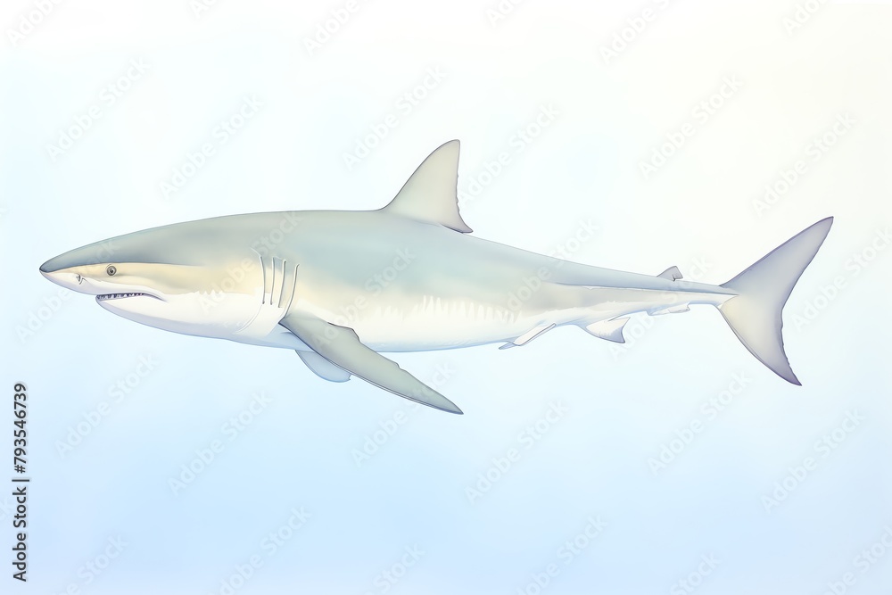Watercolor of shark, great white shark