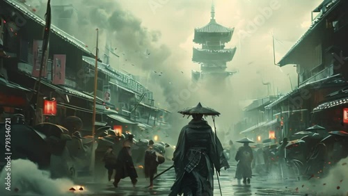 video of a samurai in the city photo