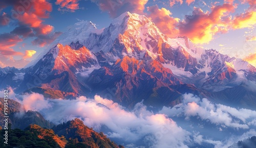 Majestic Himalayan Peaks Embracing the Serene Sunrise: A Breathtaking Natural Masterpiece，4k wallpaper, HD background image