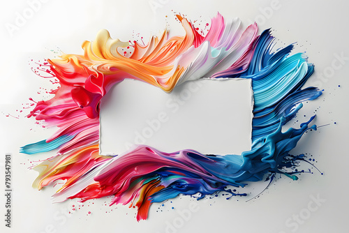 Blank mockup product on multi-coloured acrylic paint brush stoke texture splash background