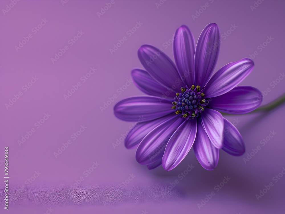 A purple flower is the main focus of the image. The flower is surrounded by a purple background, which creates a sense of harmony and balance. The image conveys a feeling of tranquility and calmness