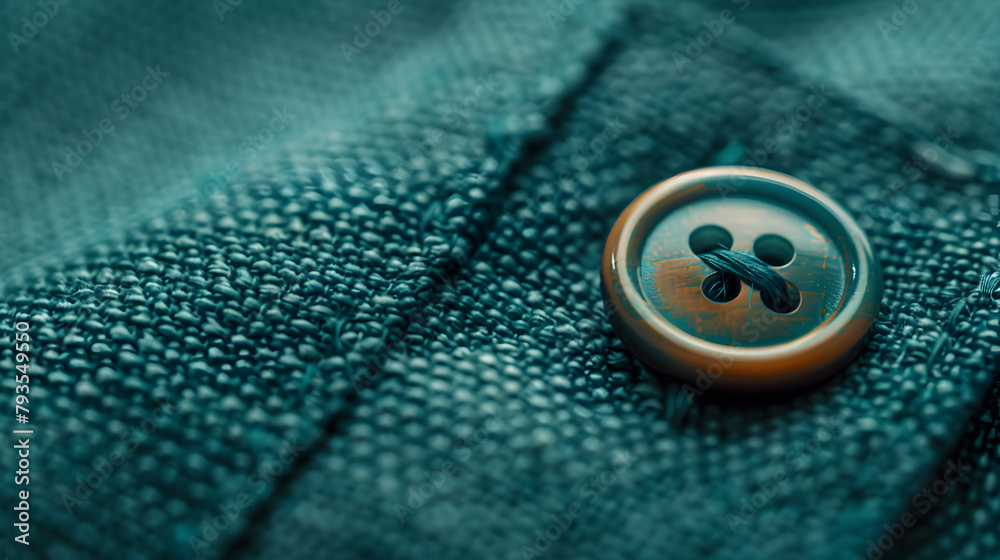 A button is shown on a piece of fabric. The button is brown and has a black center A button is shown on a piece of fabric. The button is brown and has a black center