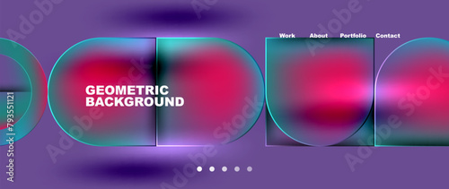 A geometric background with circles and squares in shades of purple, pink, violet, and magenta. Perfect for tableware, drinkware, and stemware. The fluid design creates a modern and stylish look