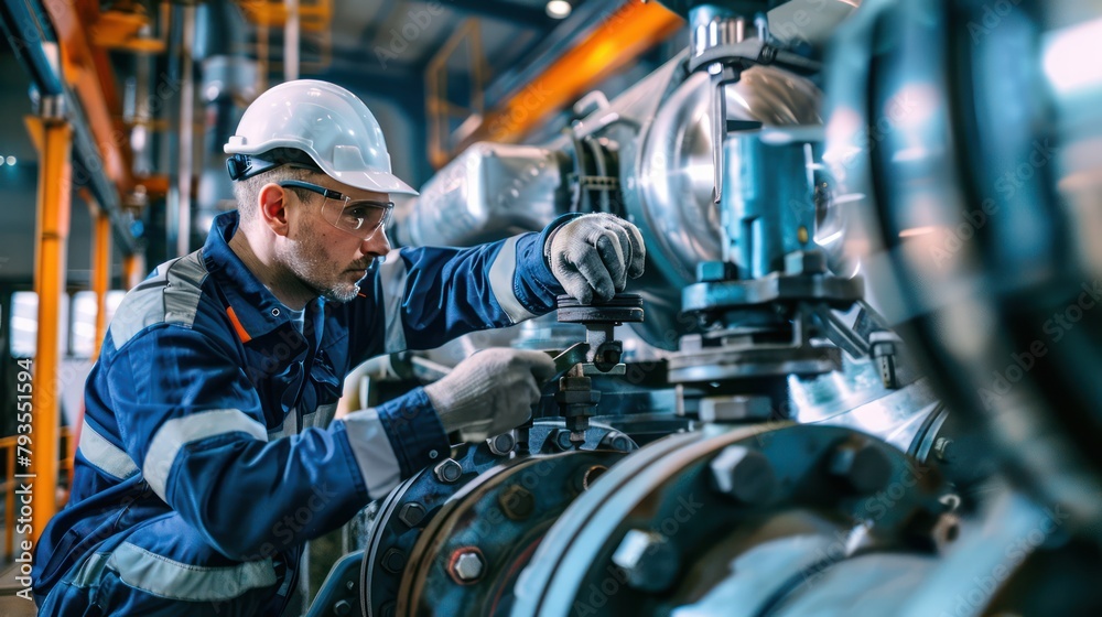 Close-up shot of an engineer inspecting and repairing industrial equipment, demonstrating their expertise and commitment to ensuring smooth operation. Close-up shot of an engineer inspecting and repairing industrial equipment, demonstrating their expertise and commitment to ensuring smooth operation.