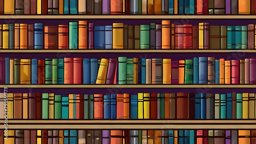 A Seamless pattern background of illustration made up of colorful books or bookcase with copyspace  colorful