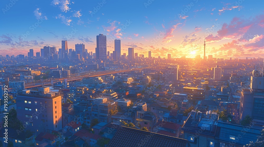 Fototapeta premium ビルの屋上からの風景、都会9