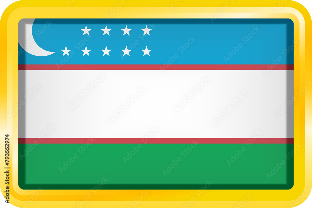 UZBEKISTAN FLAG RECTANGULAR WITH GOLD FRAME UZBEKISTAN FLAG RECTANGULAR WITH GOLD FRAME