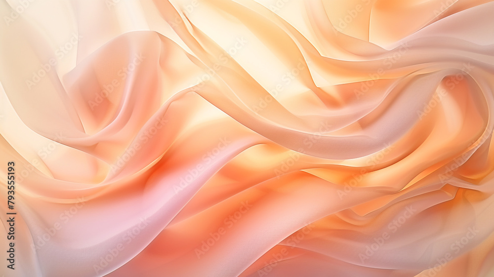 Translucent, minimalist layers of soft apricot and pale rose, mingling to create an abstract background that captures the fleeting beauty of a sunset's final glow