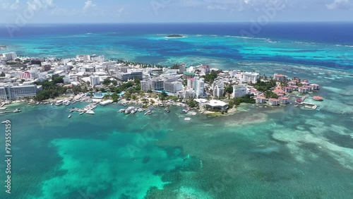 San Andres Skyline At San Andres Providencia Y Santa Catalina Colombia. Colombian Caribbean Beach. Blue Sea Background. San Andres At Providencia Y Santa Catalina Colombia. Tourism Landscape.  photo