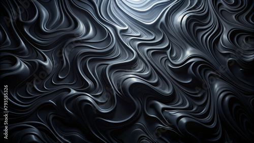 Black abstract art with swirling waves like smooth, flowing fabric or liquid