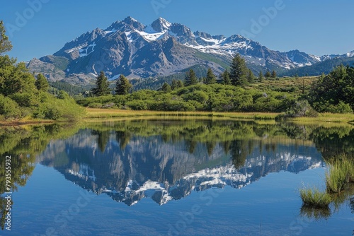 Scenic view of Mount Tallac and Maggie's Peaks reflection in water © aqsa
