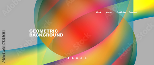 This geometric background features a vibrant rainbow of colors including orange, amber, magenta, and electric blue. The pattern of circles and tints creates a colorful and eyecatching design