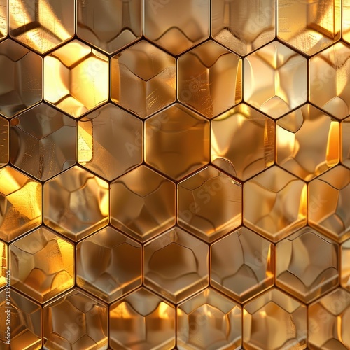 Geometric beehive design with hexagons in golden hues