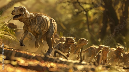 A herd of maiasaura puppies following their mother
