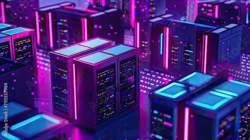 Blockchain data center with servers running cryptocurrency transactions photo