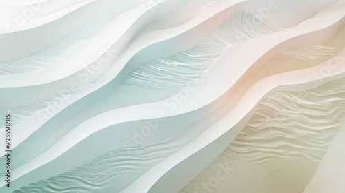 A minimalist abstract wave pattern, rendered in a palette of soft pastels, suggesting the gentle lapping of water on a sandy beach. photo