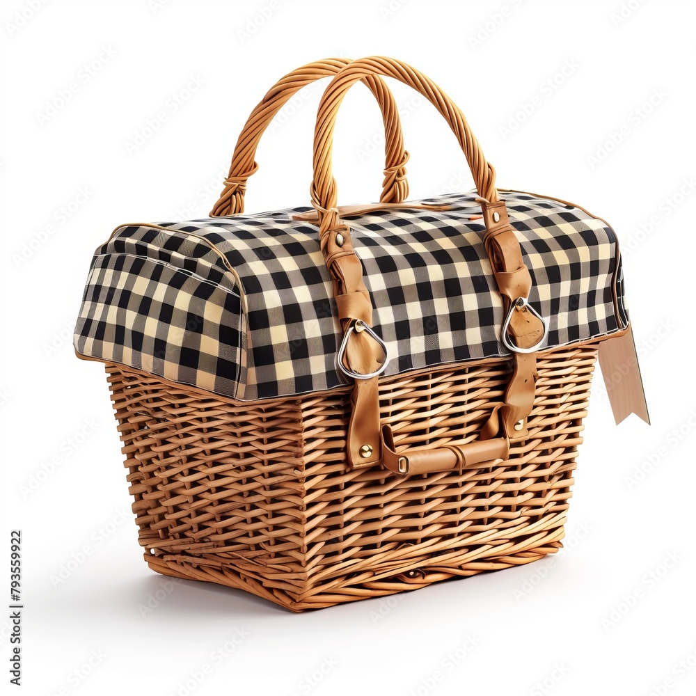 Magnificent Picnic Basket Isolated On White Background Magnificent Picnic Basket Isolated On White Background