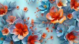 3D rendering of colorful flowers background with copy space