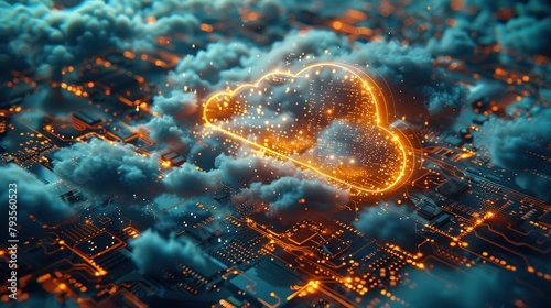 Cloud technology. Integrated digital web concept background.Cloud computing technology concept. Futuristic illustration