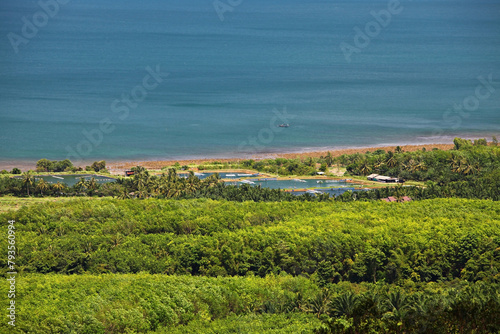 Gulf of Thailand scenery view from the top of Khao Dinso Viewpoint (Dinso Hill) in Saphli District, Chumphon Province, Thailand  photo