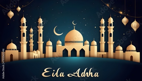 Eid al-Adha, Eid ul-Adha mubarak. Kurban Bayrami, Kurban Bajram muslim festival of sacrifice. Greeting vector illustration. photo