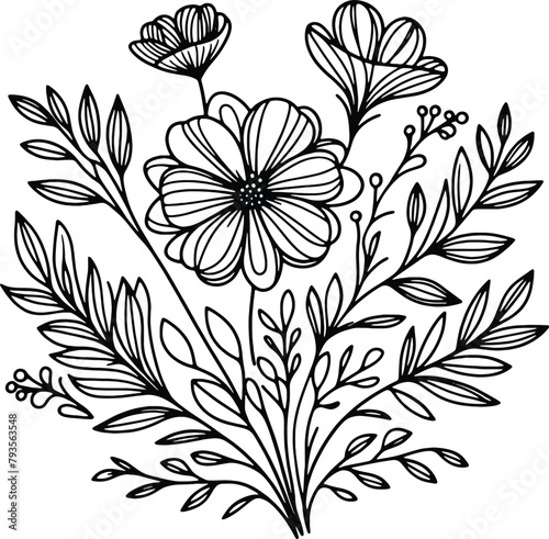 Simple flower coloring page line art black and white Flower logo design