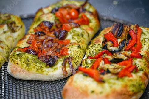 High resolution close up image of of a fresh and delicious Foccia bread- Israel