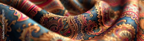 3D image of a paisley print fabric with a focus on the intricate, colorful patterns