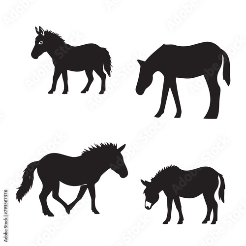 donkey black silhouette designs illustration set