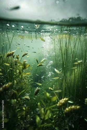 Underwater Grassland View through Aquatic Bus Window  A Dreamlike Aquatecture Scene