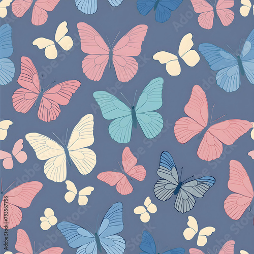 a seamless  vibrant background pattern of colorful butterflies in mid-flight  detailed textures of their wings