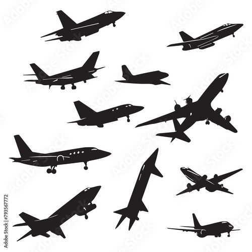 airplane black silhouette designs illustration set
