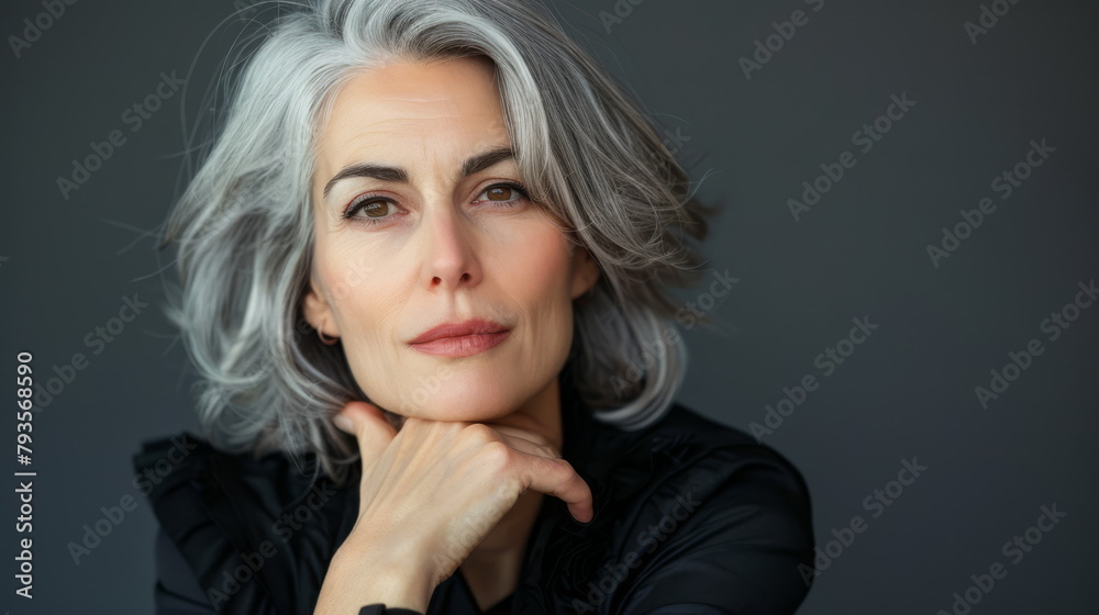 Portrait of mature woman, reflective mood. Suits themes of wisdom, inner strength. Portrait of mature woman, reflective mood. Suits themes of wisdom, inner strength.