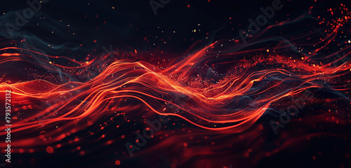 Dark backdrop with red wave, moving lines for a fiery, passionate design.