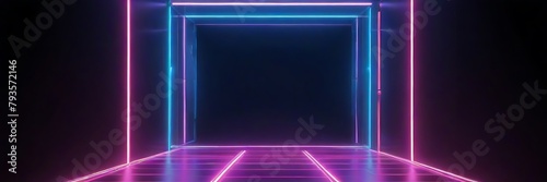 Abstract background of futuristic tunnel with bright neon lights