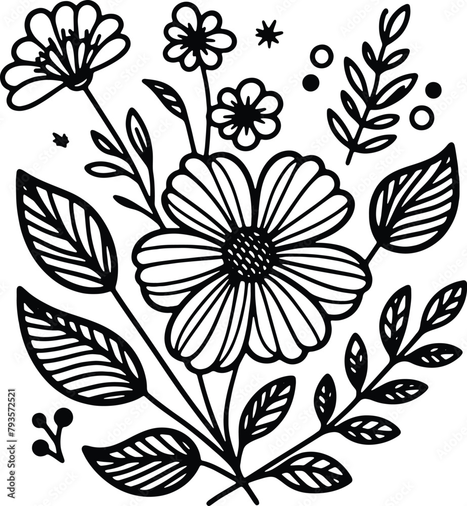 Simple flower coloring page line art black and white Flower logo design