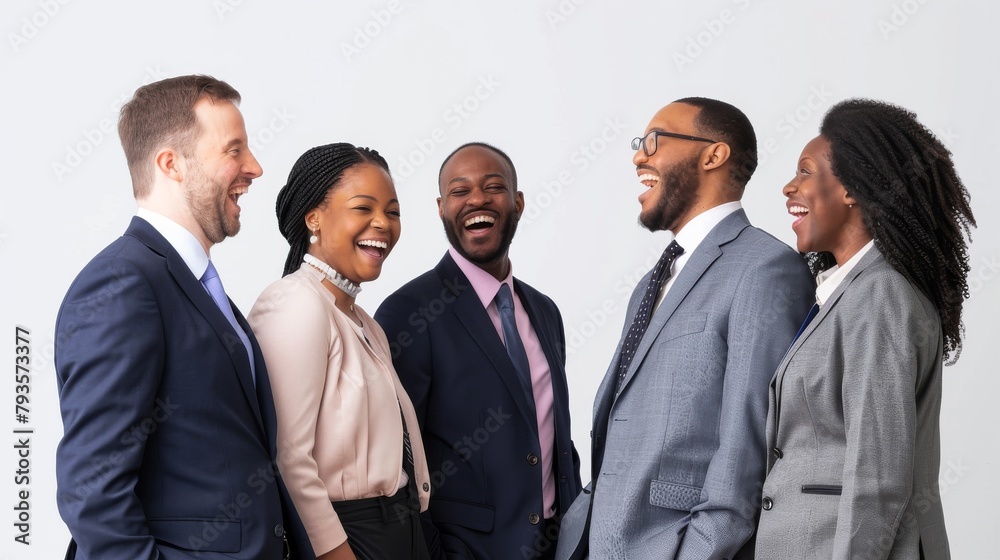 A group of diverse engineers in business attire, laughing together, vibrant and inclusive, against a clean white background, styled as a networking event. A group of diverse engineers in business attire, laughing together, vibrant and inclusive, against a clean white background, styled as a networking event.