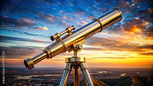 Telescope on the background of a beautiful sunset over the city